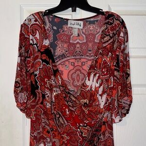 Vintage Joseph Ribkoff Asymmetrical Red Paisley Dress